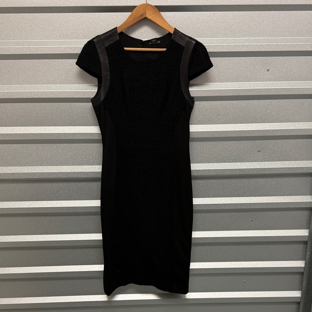 Club Monaco Womens Sweater MIDI‎ Dress Size 6 Faux Leather Trim Evening Party